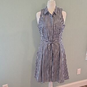 Westport Navy and White Gingham Sleeveless Buttondown Sundress Women's 10